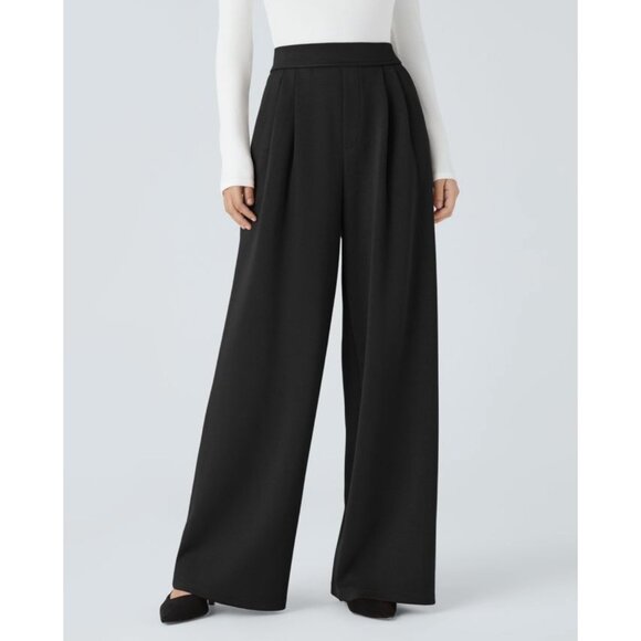 Halara High Waisted Pocket Wide Leg Work Pants Sz XL Womens Black Thick Soft Mat - Picture 1 of 16